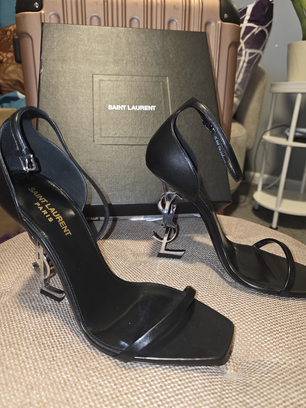 Saint Laurent Black Leather YSL Logo Heels